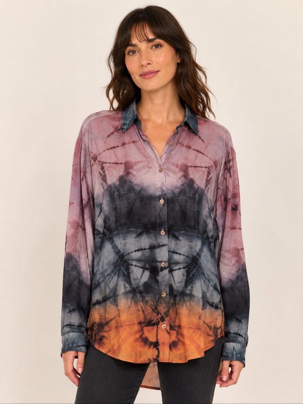Johnny Was Calmé Tie Dye Ombré Button Down Shirt Small Boho